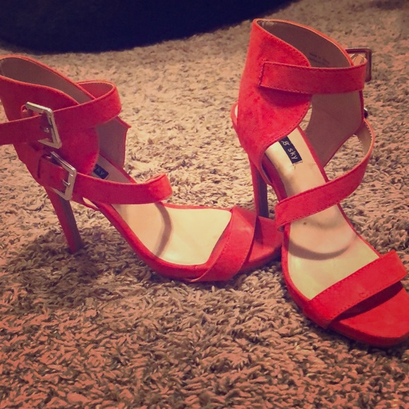 red strappy stilettos